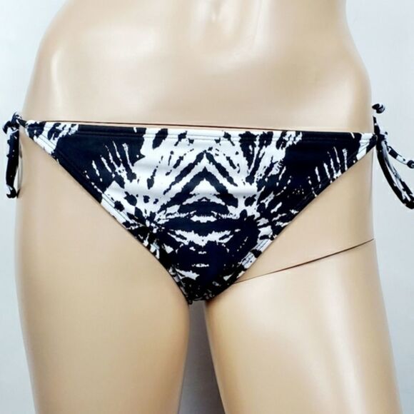 XHILARATION Ruched Abstract Tie Dye String Bikini Black & White Small - Picture 2 of 3